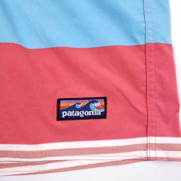 Patagonia Board Shorts Mens Size 31 Red White Blue Drawstring Zipper Pocket Swim - Picture 4 of 13